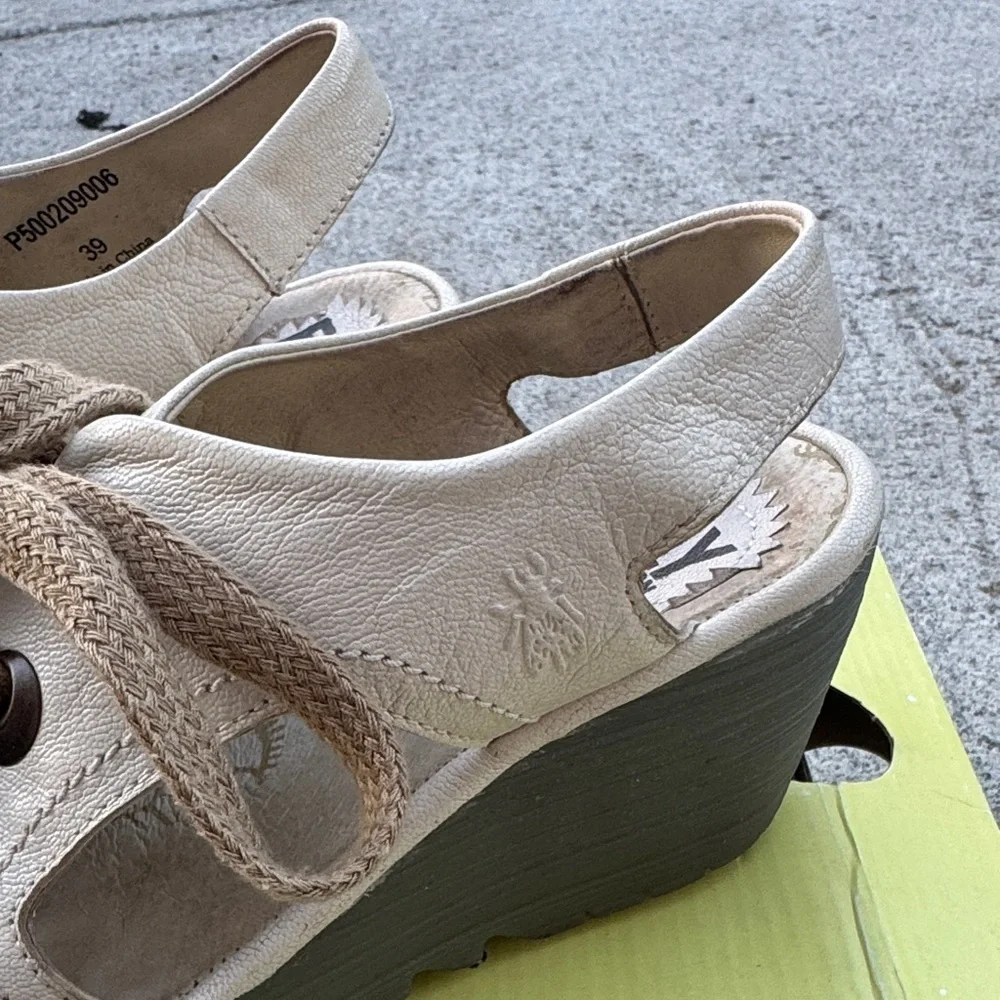 Fly London Cream Wedge Sandals
